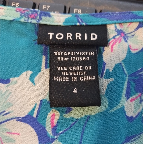 Torrid Sheer Blue Floral Short Sleeve Blouse, Size 4X, High-Low Hem, V-N… - Picture 4 of 5